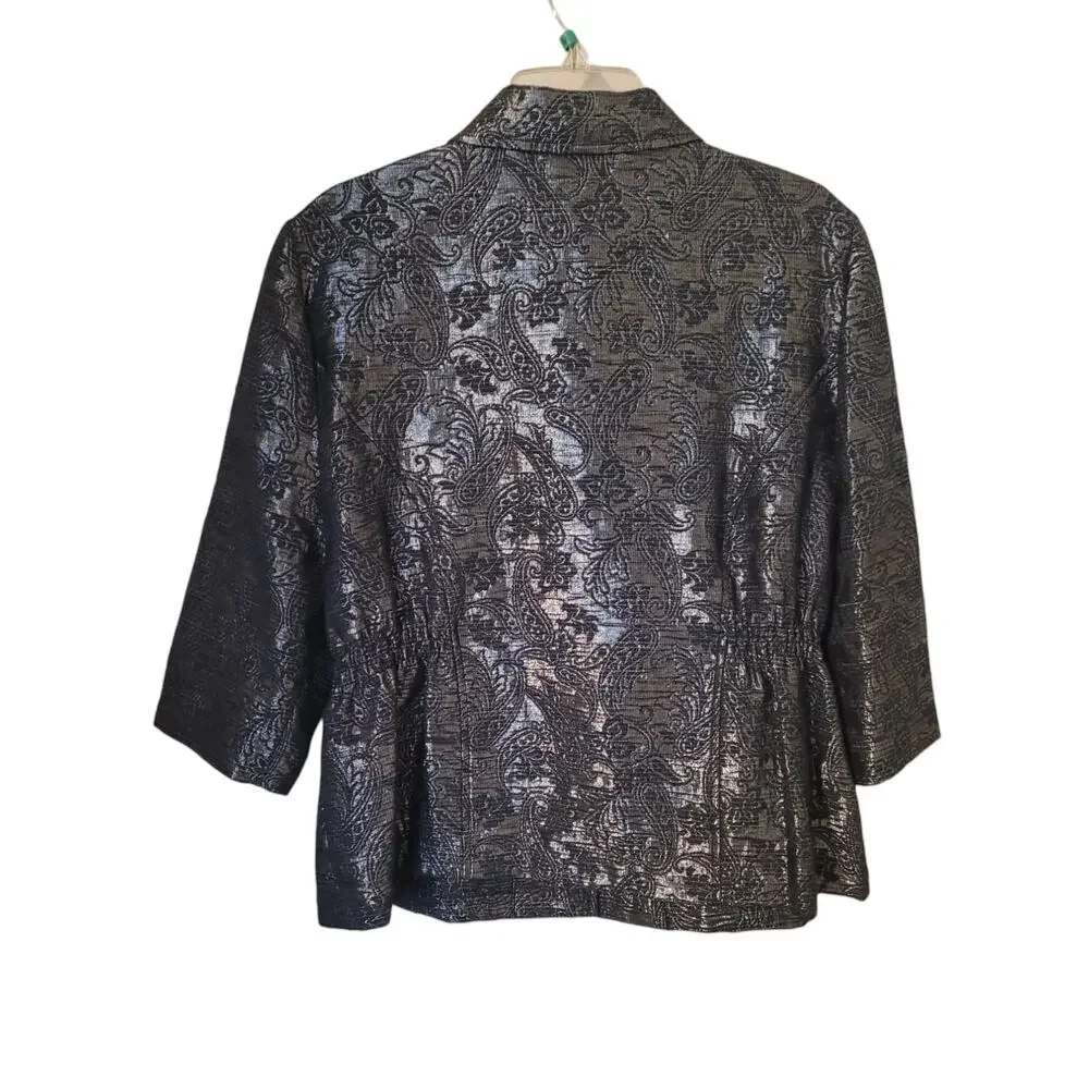 Alfred Dunner Women's 3/4 Length Sleeve Button Down Jacket Metallic Size 16P